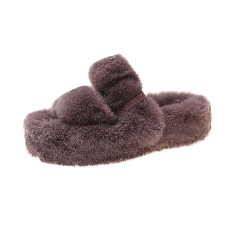 Square button thick sole home fluffy slippers