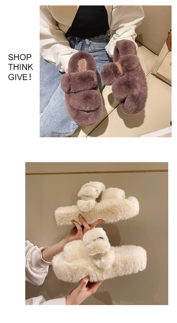 Square button thick sole home fluffy slippers