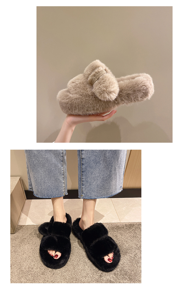 Square button thick sole home fluffy slippers
