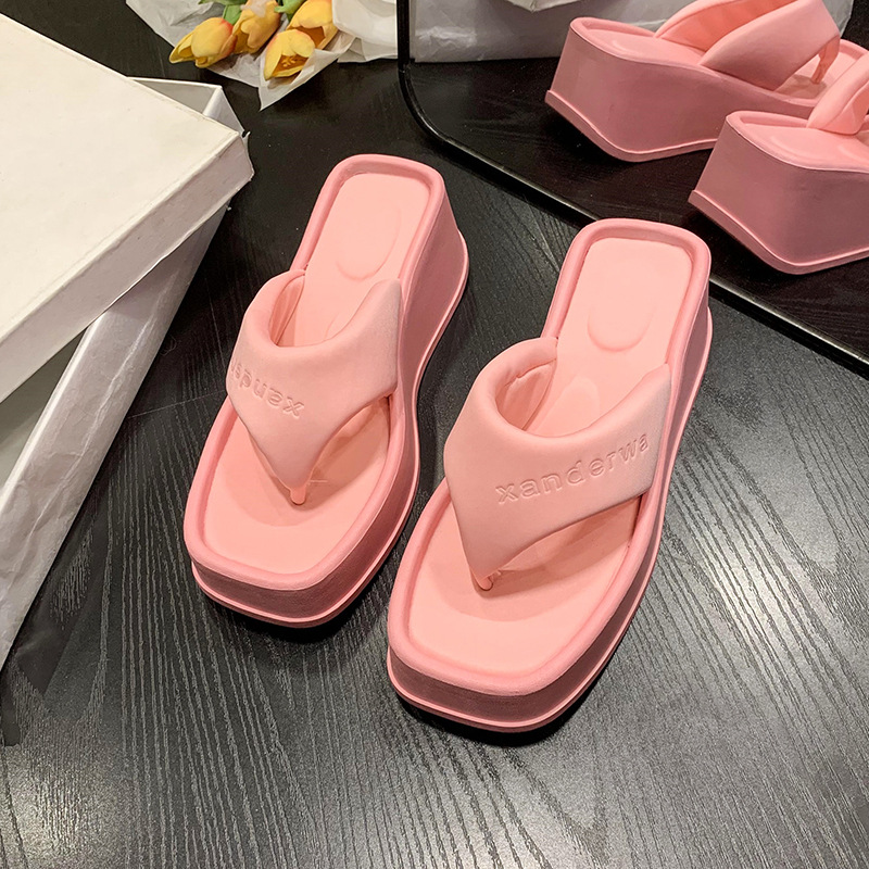 Square wedge toe herringbone slippers