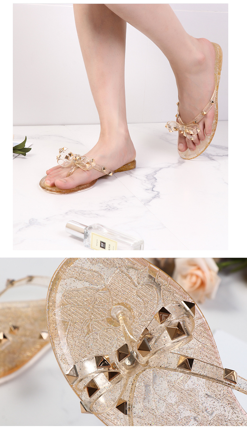 Studded bow flip-flops