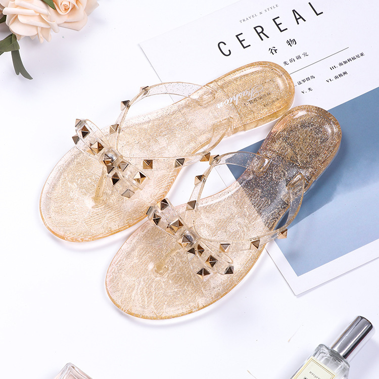Studded bow flip-flops