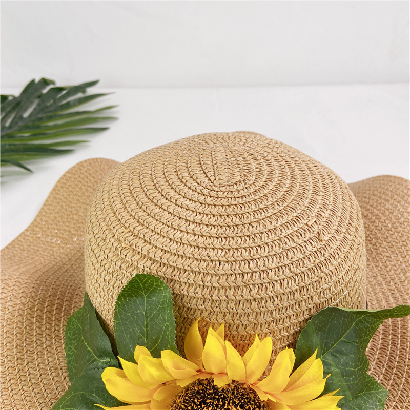 Summer beach straw hat big brim sunblock sunflowers all cool hat