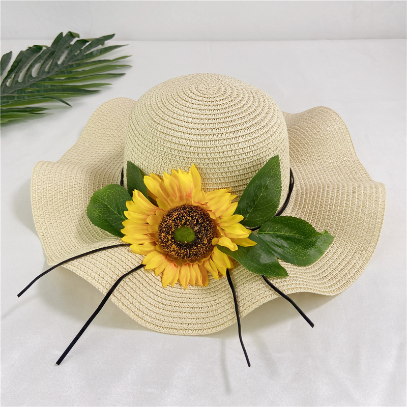 Summer beach straw hat big brim sunblock sunflowers all cool hat