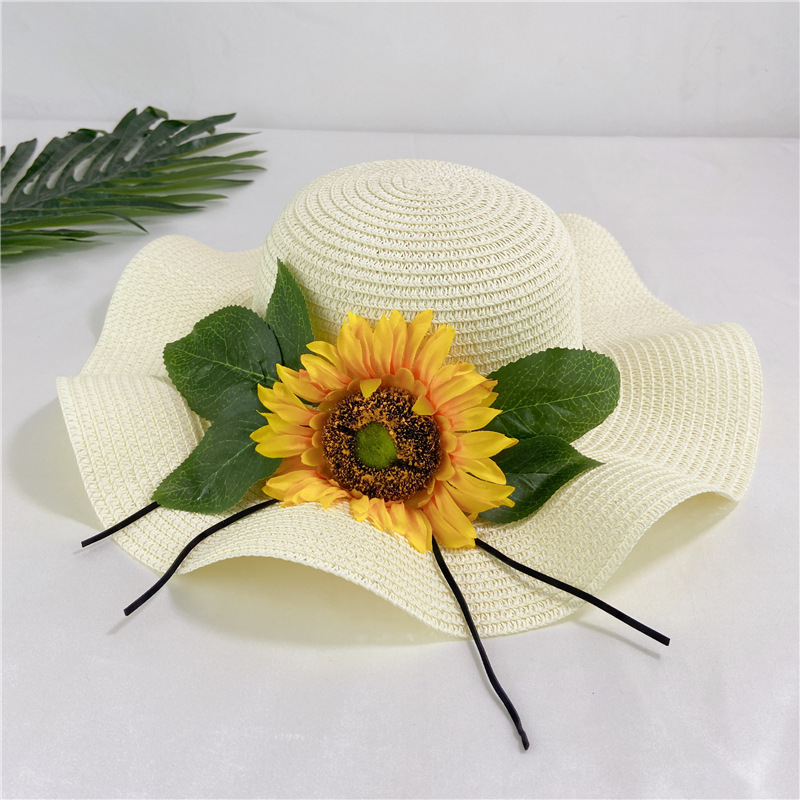 Summer beach straw hat big brim sunblock sunflowers all cool hat