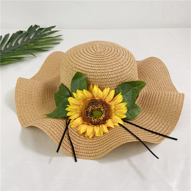 Summer beach straw hat big brim sunblock sunflowers all cool hat