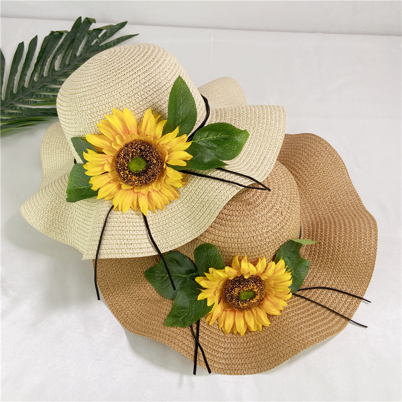 Summer beach straw hat big brim sunblock sunflowers all cool hat