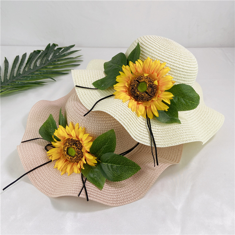 Summer beach straw hat big brim sunblock sunflowers all cool hat