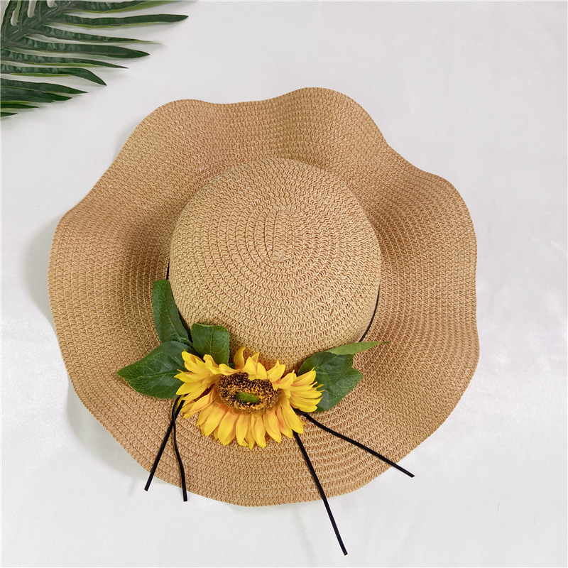 Summer beach straw hat big brim sunblock sunflowers all cool hat