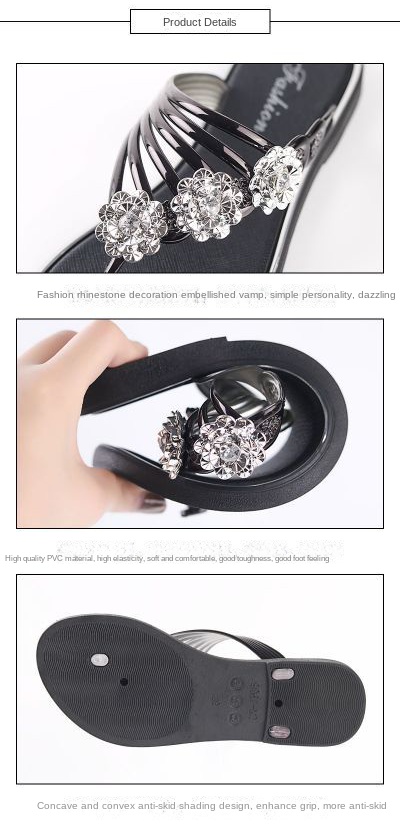 Summer flip-flops with diamond-encrusted herringbone for women