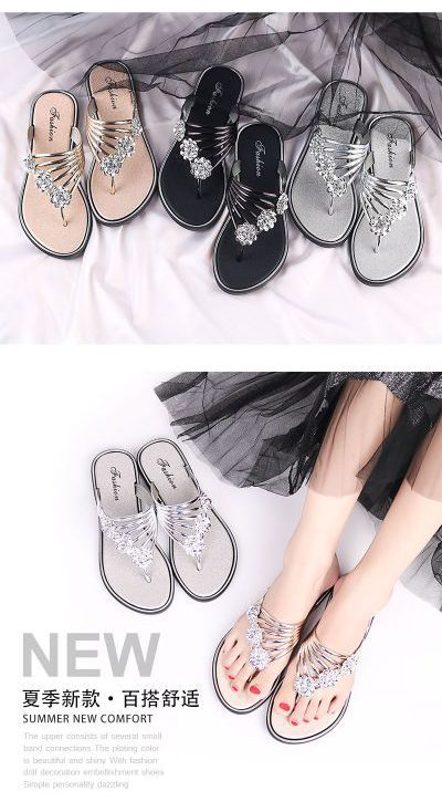 Summer flip-flops with diamond-encrusted herringbone for women