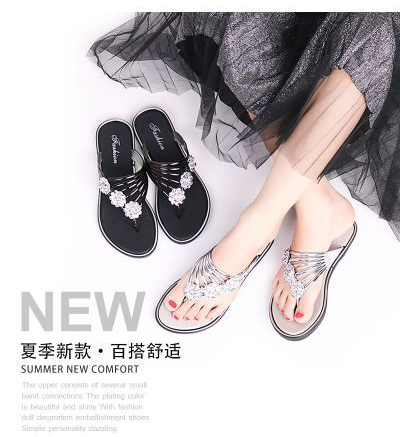 Summer flip-flops with diamond-encrusted herringbone for women