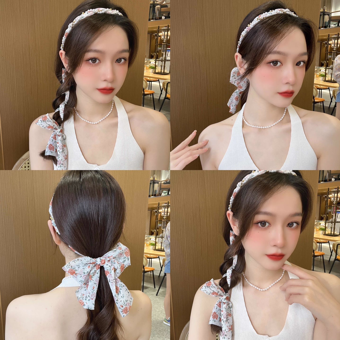 Summer ribbon floral streamer headband