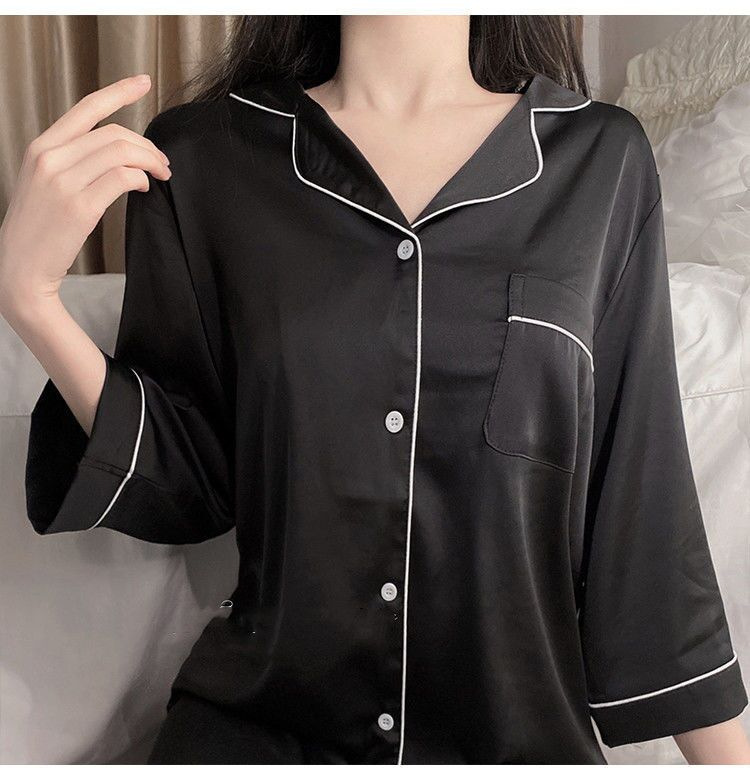 Summer silk-like black shirt dress