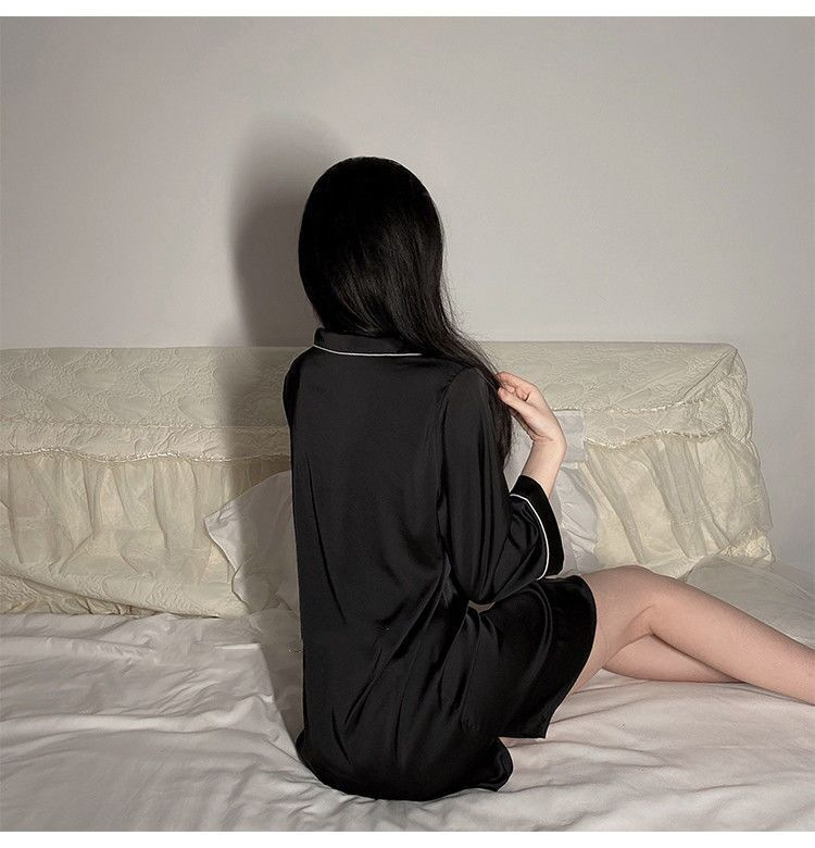 Summer silk-like black shirt dress