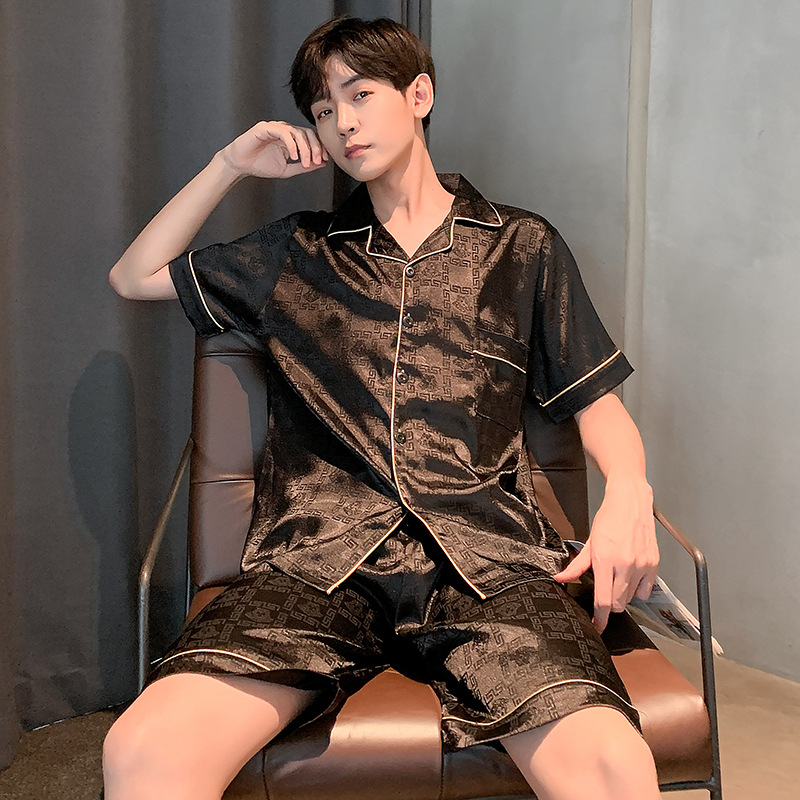 Summer thin ice silk high-class men’s short sleeve imitation silk home wear