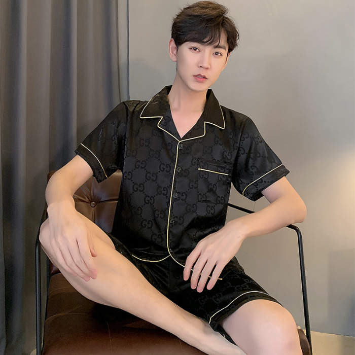 Summer thin ice silk high-class men’s short sleeve imitation silk home wear