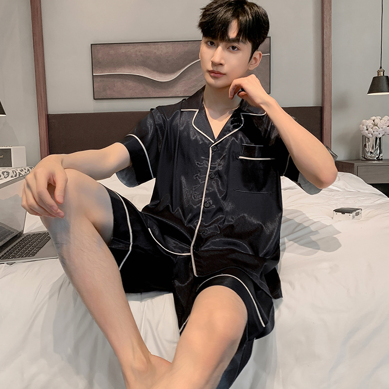 Summer thin ice silk high-class men’s short sleeve imitation silk home wear