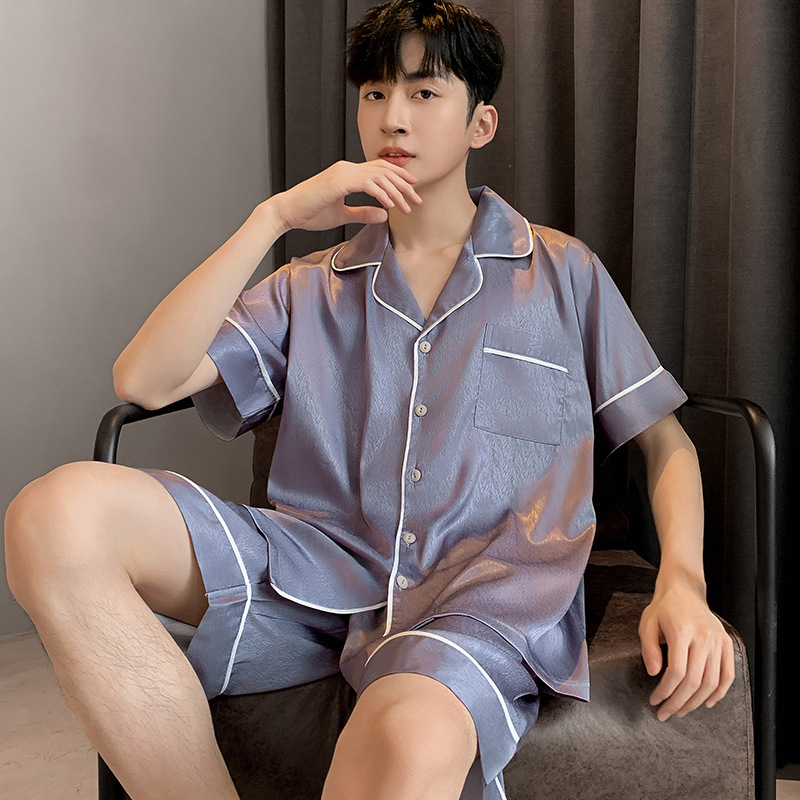 Summer thin ice silk high-class men’s short sleeve imitation silk home wear