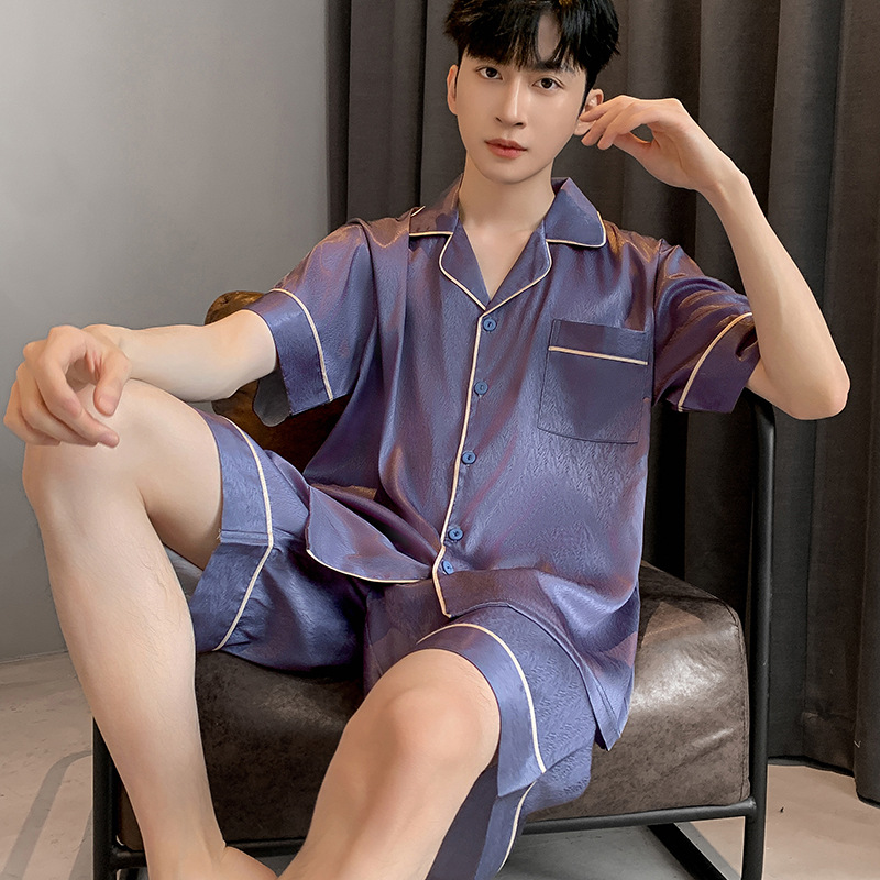 Summer thin ice silk high-class men’s short sleeve imitation silk home wear