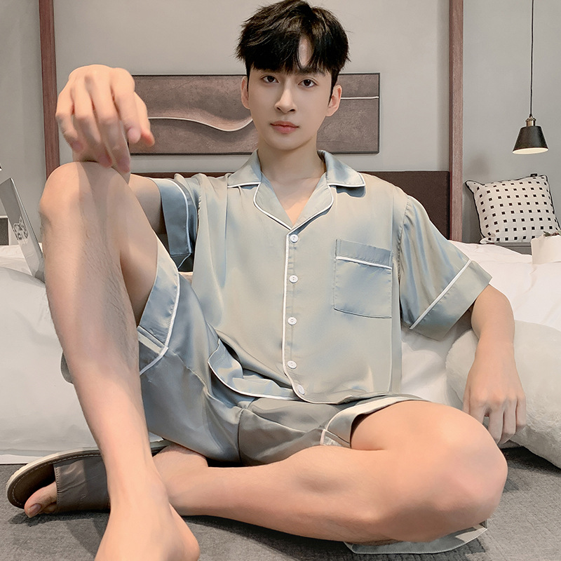 Summer thin ice silk high-class men’s short sleeve imitation silk home wear