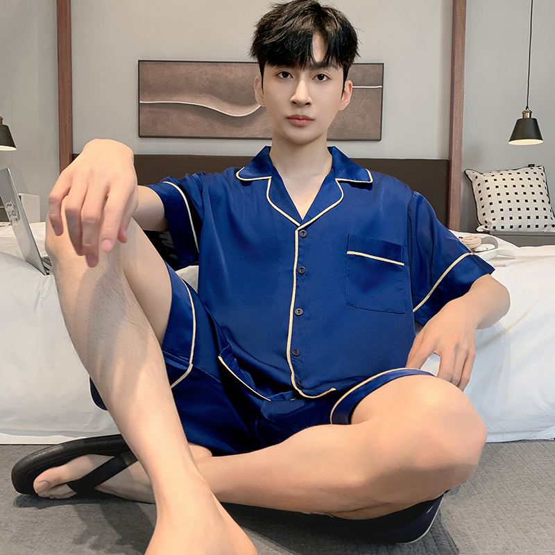 Summer thin ice silk high-class men’s short sleeve imitation silk home wear