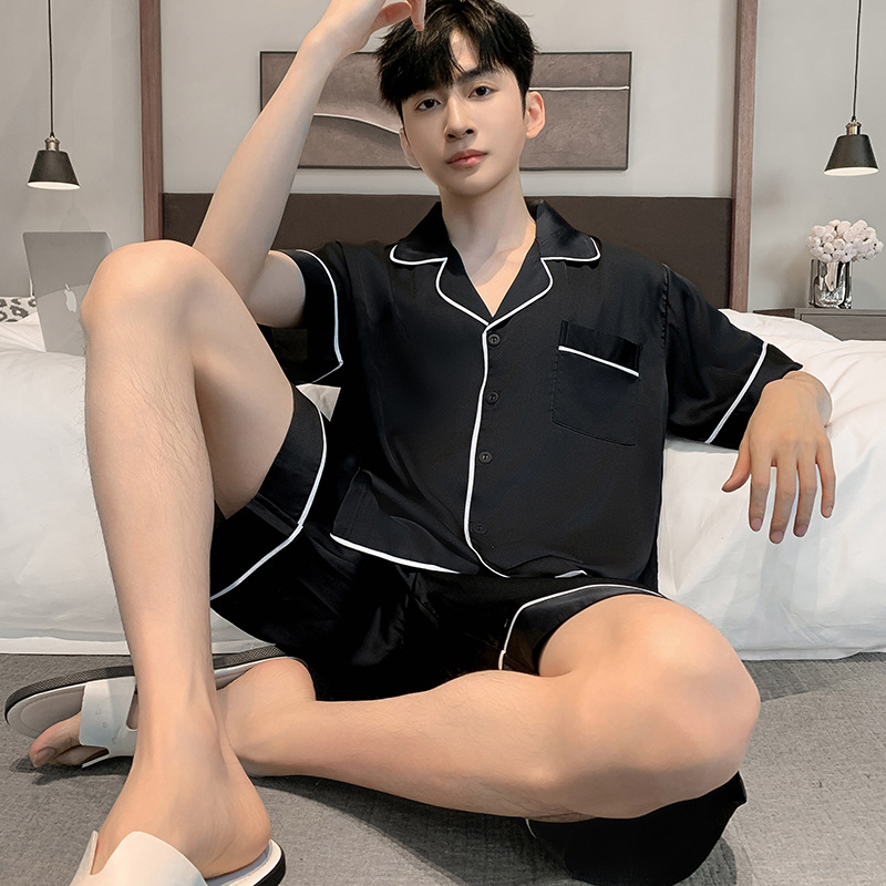 Summer thin ice silk high-class men’s short sleeve imitation silk home wear