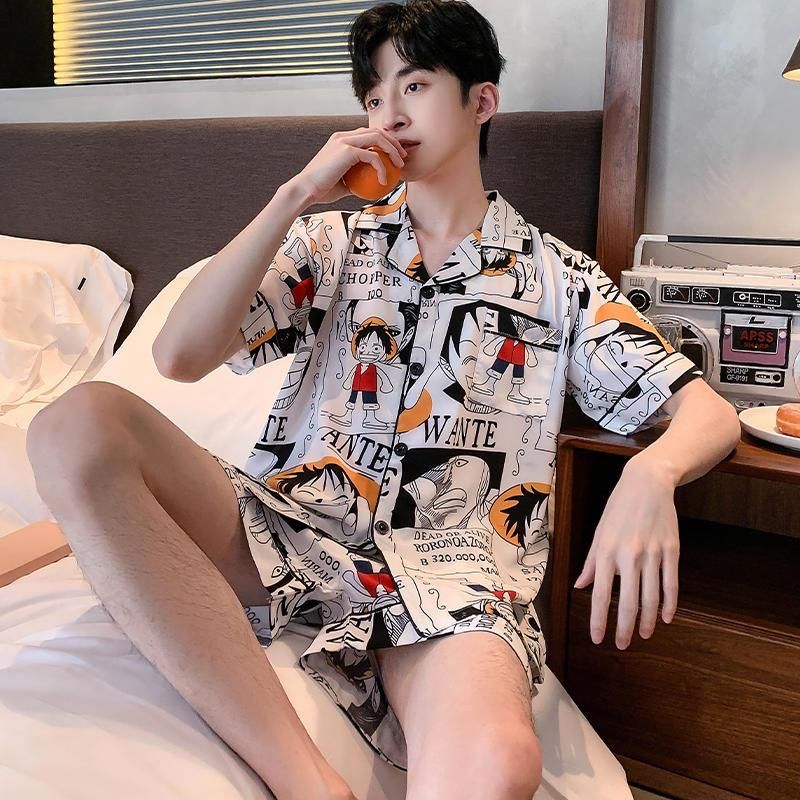 Summer thin ice silk high-class men’s short sleeve imitation silk home wear