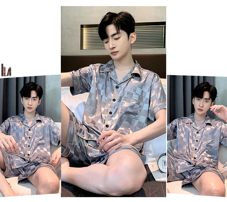Summer thin ice silk high-class men’s short sleeve imitation silk home wear