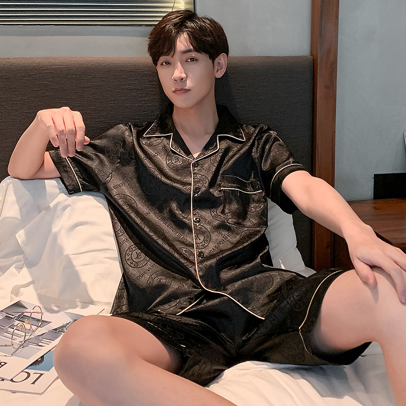 Summer thin ice silk high-class men’s short sleeve imitation silk home wear