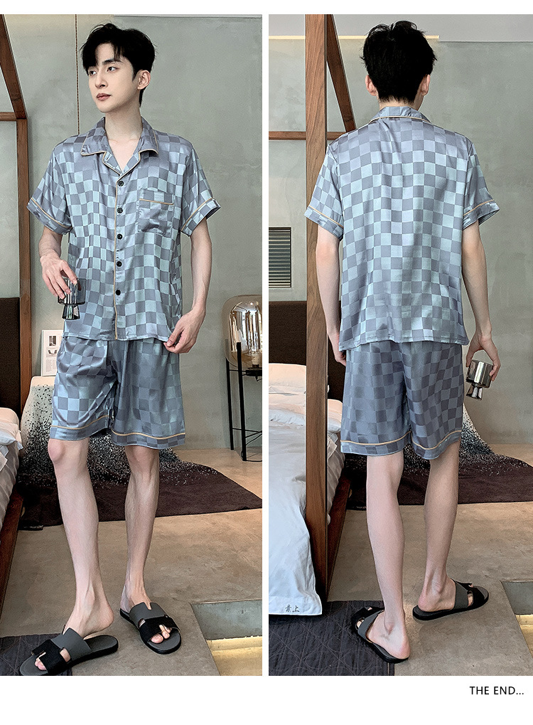 Summer thin ice silk high-class men’s short sleeve imitation silk home wear