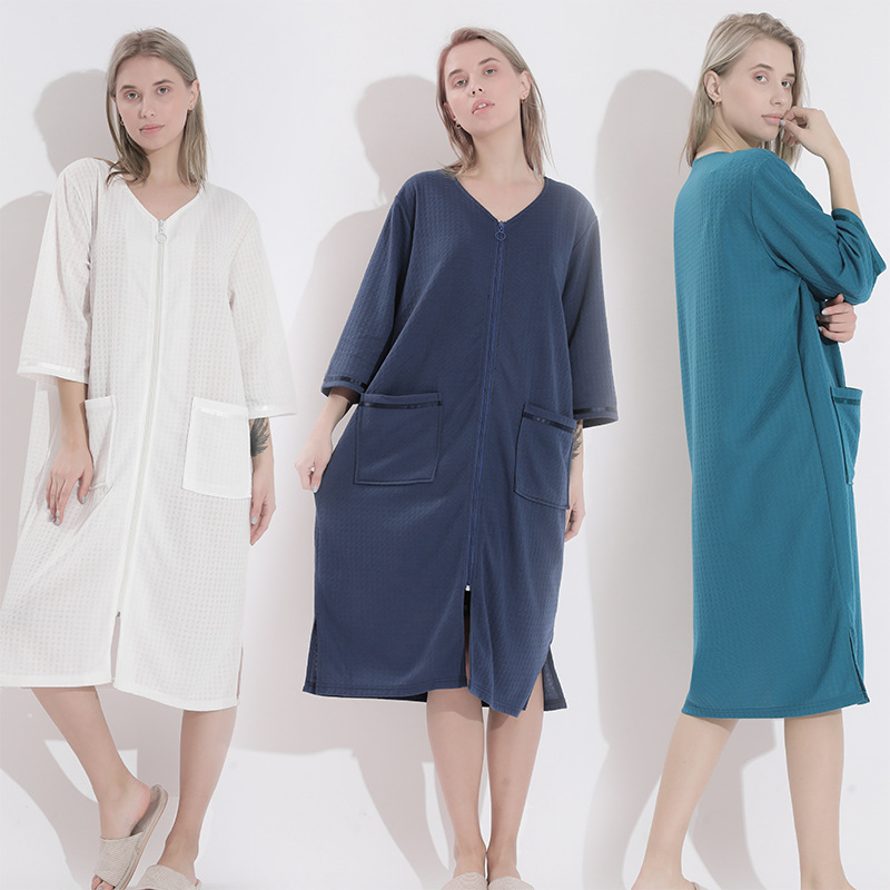 Summer thin women’s mid-length zipper nightdress