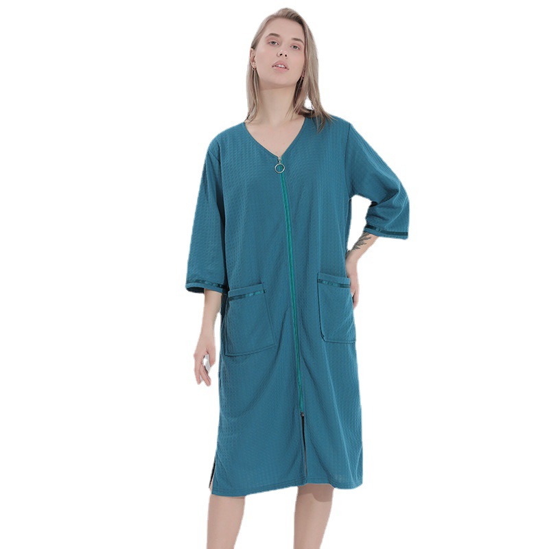 Summer thin women’s mid-length zipper nightdress