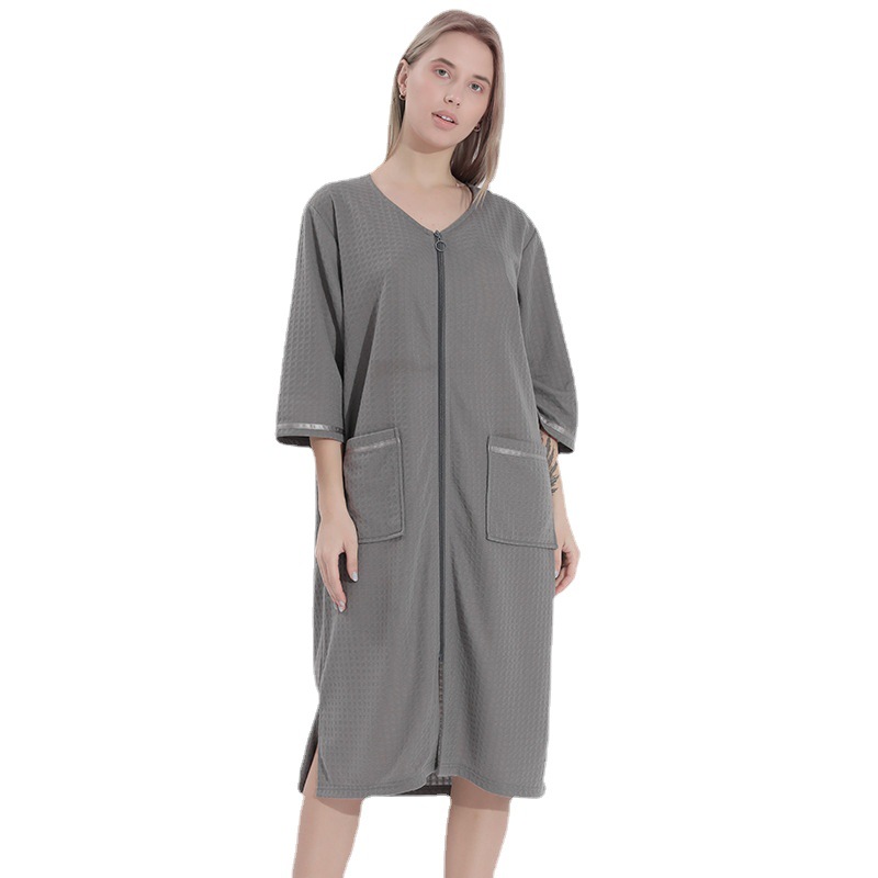 Summer thin women’s mid-length zipper nightdress