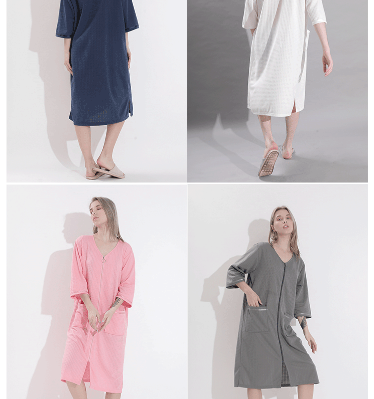 Summer thin women’s mid-length zipper nightdress