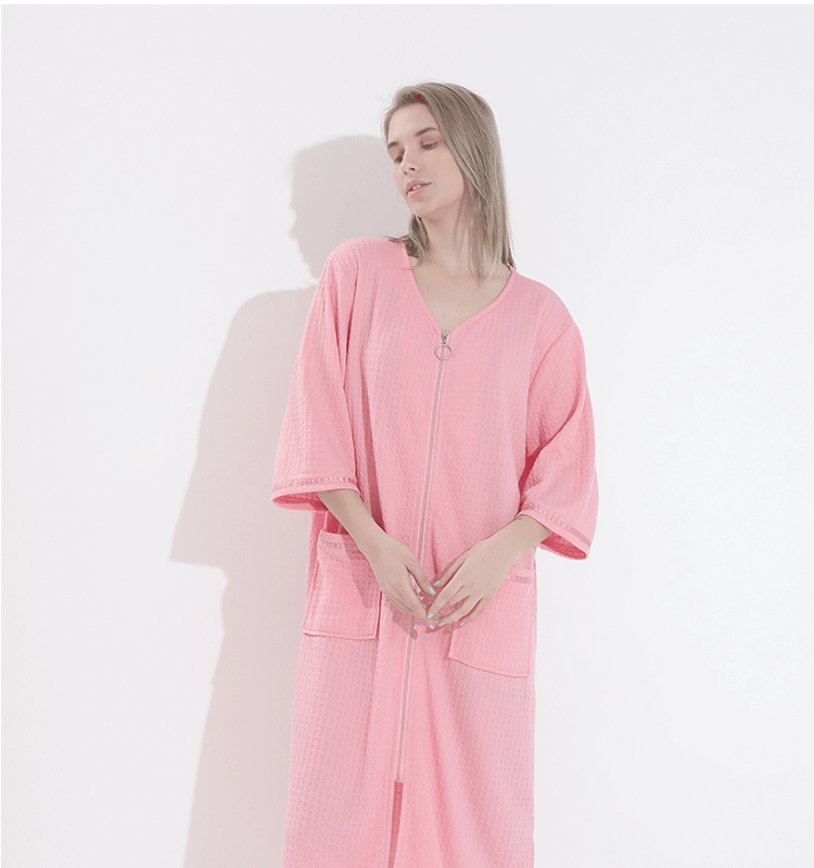 Summer thin women’s mid-length zipper nightdress