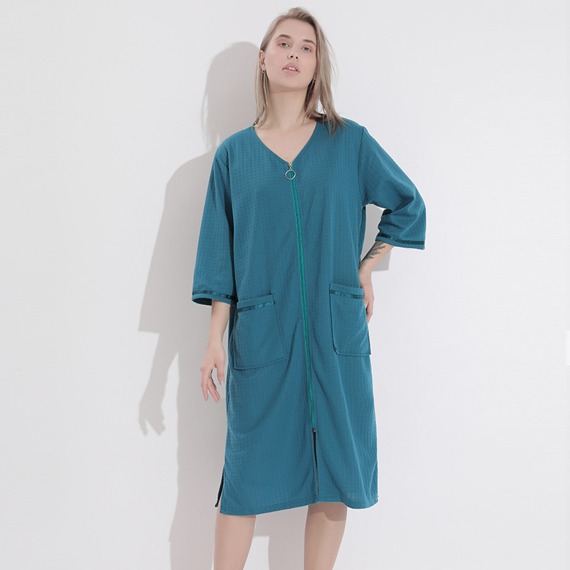 Summer thin women’s mid-length zipper nightdress