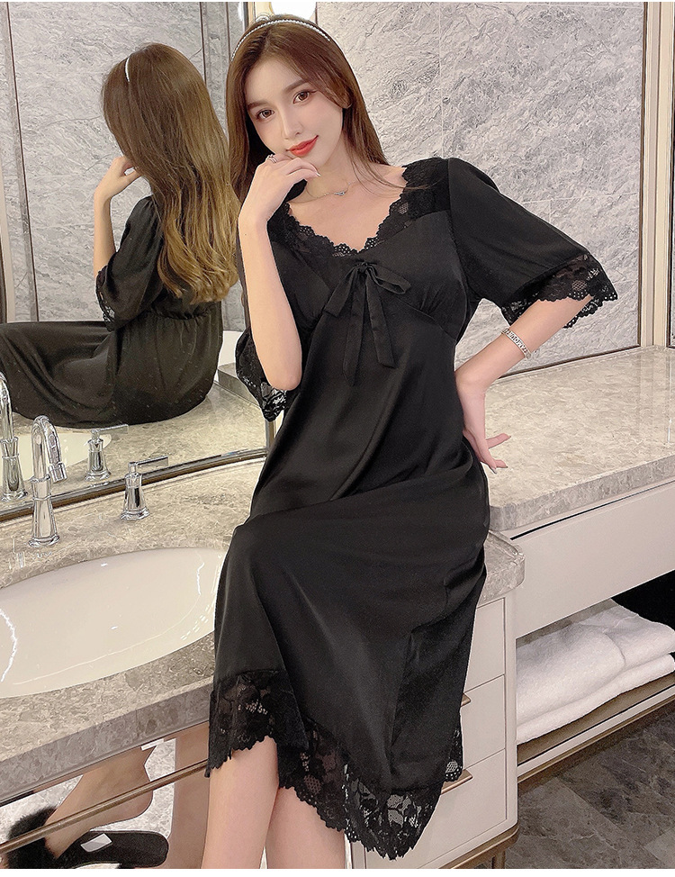 Sweet maiden lace hollow ice silk dress can be worn outside the home clothes