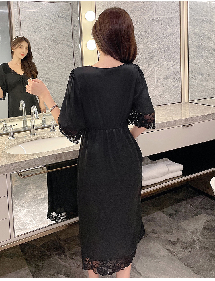 Sweet maiden lace hollow ice silk dress can be worn outside the home clothes