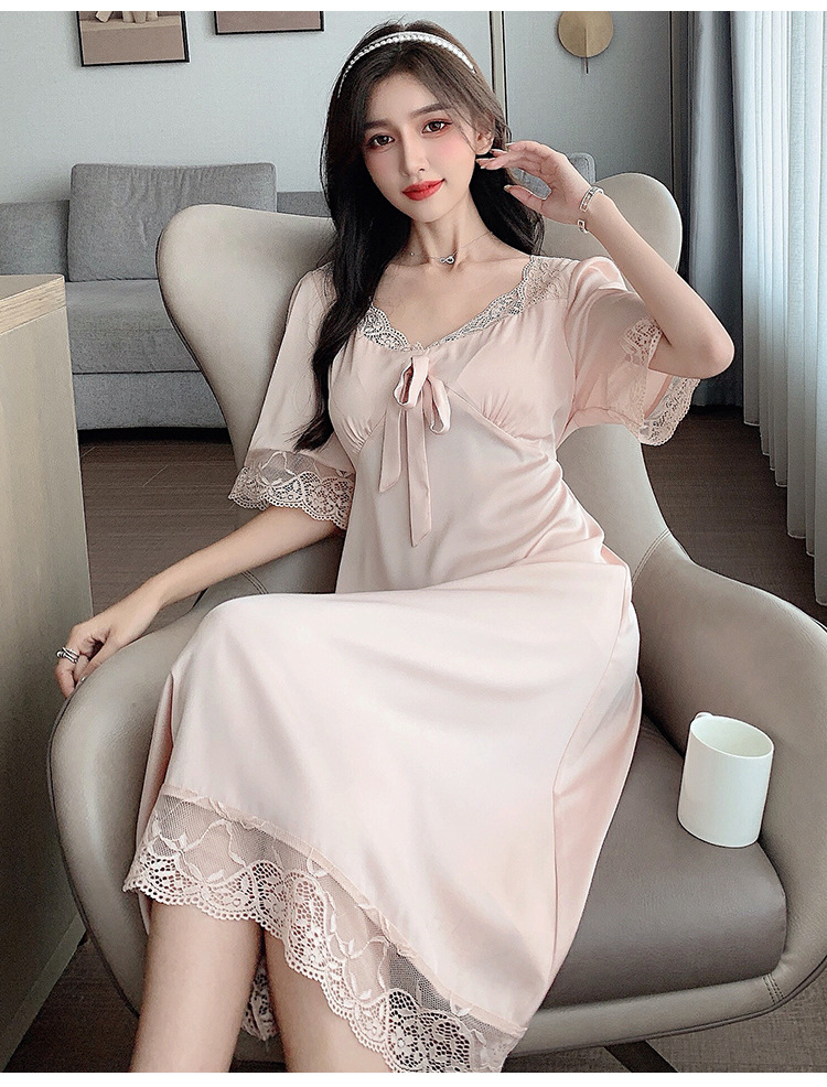 Sweet maiden lace hollow ice silk dress can be worn outside the home clothes