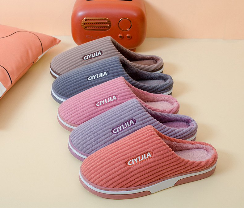Thickened non-slip plush heavy-soled cotton slippers