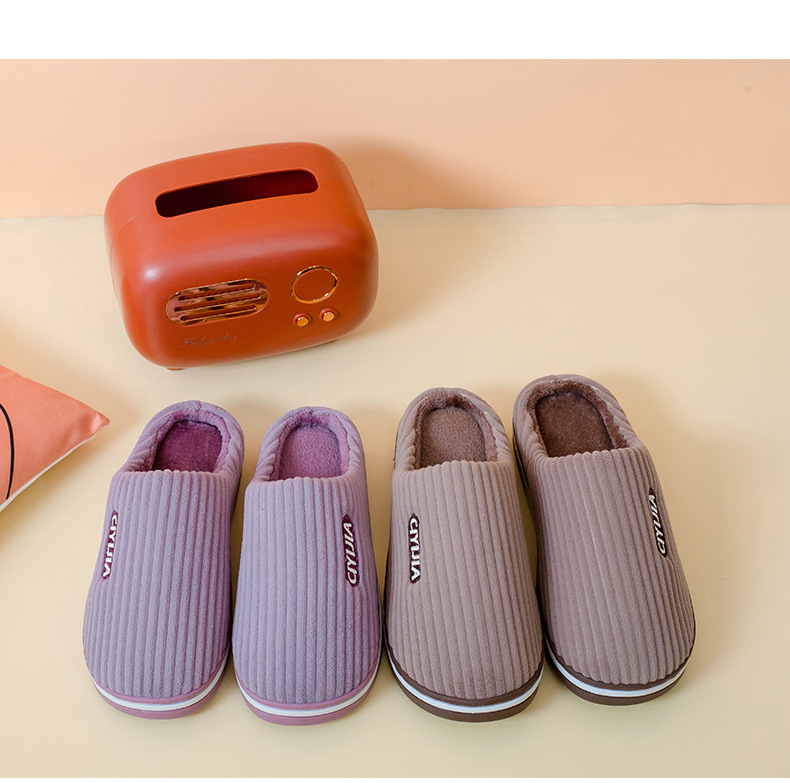 Thickened non-slip plush heavy-soled cotton slippers