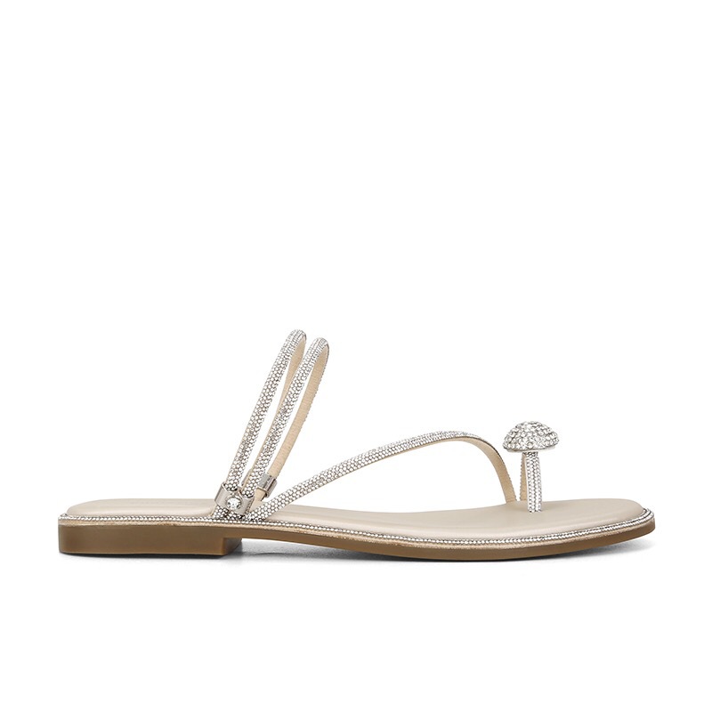 Two pairs of dove egg rhinestones flat toe sandals
