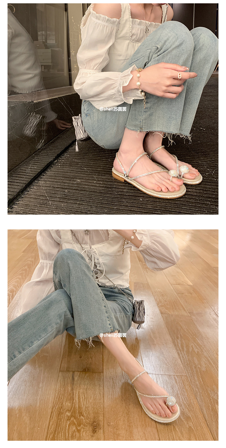 Two pairs of dove egg rhinestones flat toe sandals