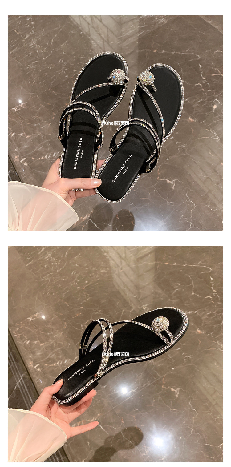 Two pairs of dove egg rhinestones flat toe sandals