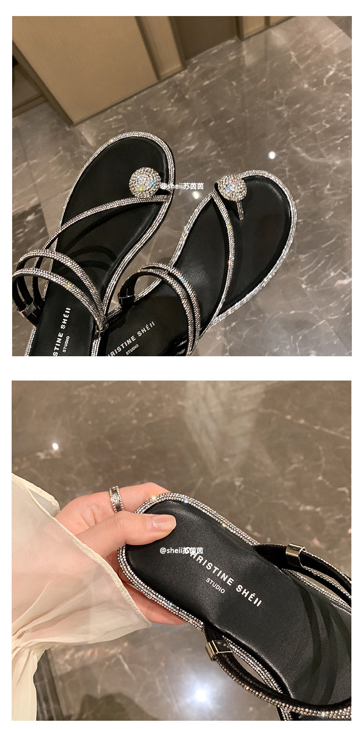 Two pairs of dove egg rhinestones flat toe sandals