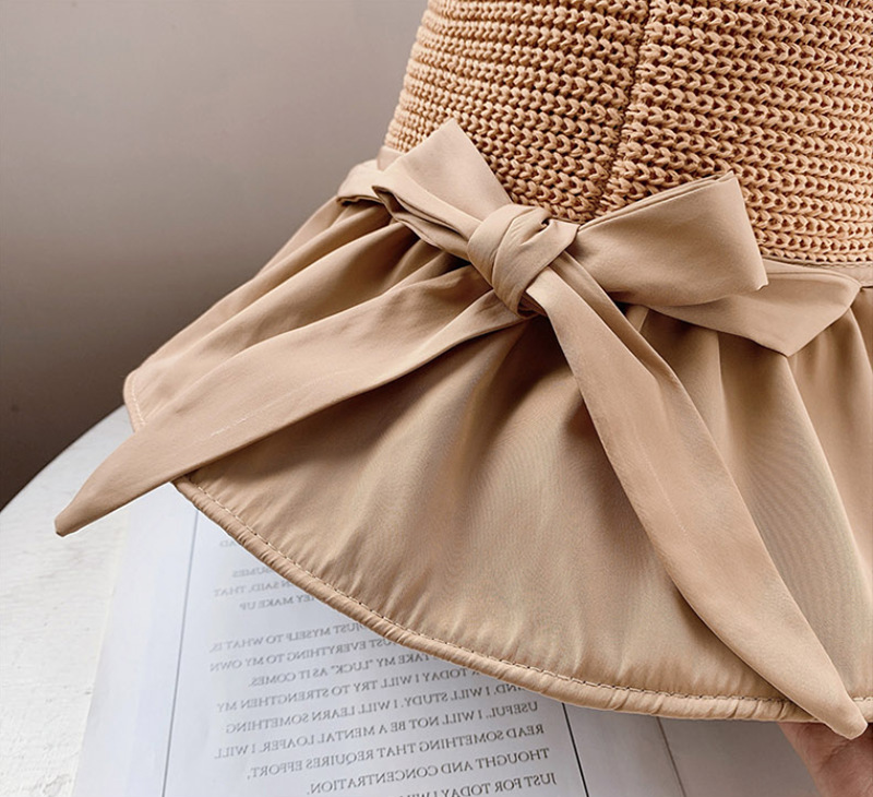 UPF50+ Large brim vinyl fisherman hat bow straw hat shade