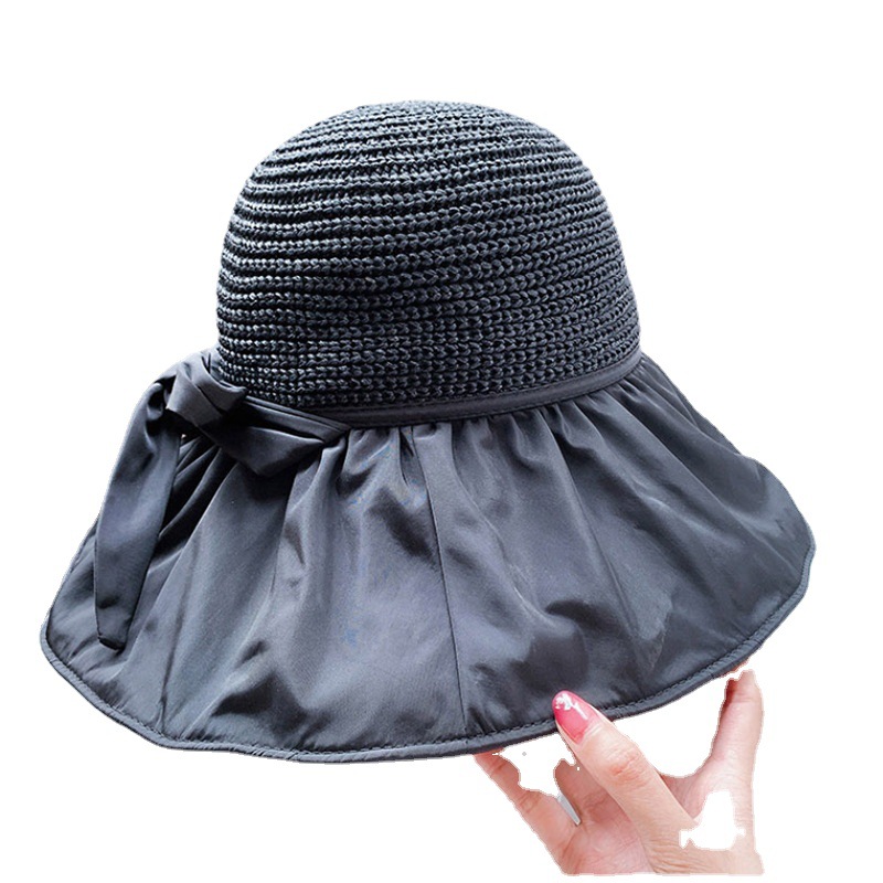 UPF50+ Large brim vinyl fisherman hat bow straw hat shade