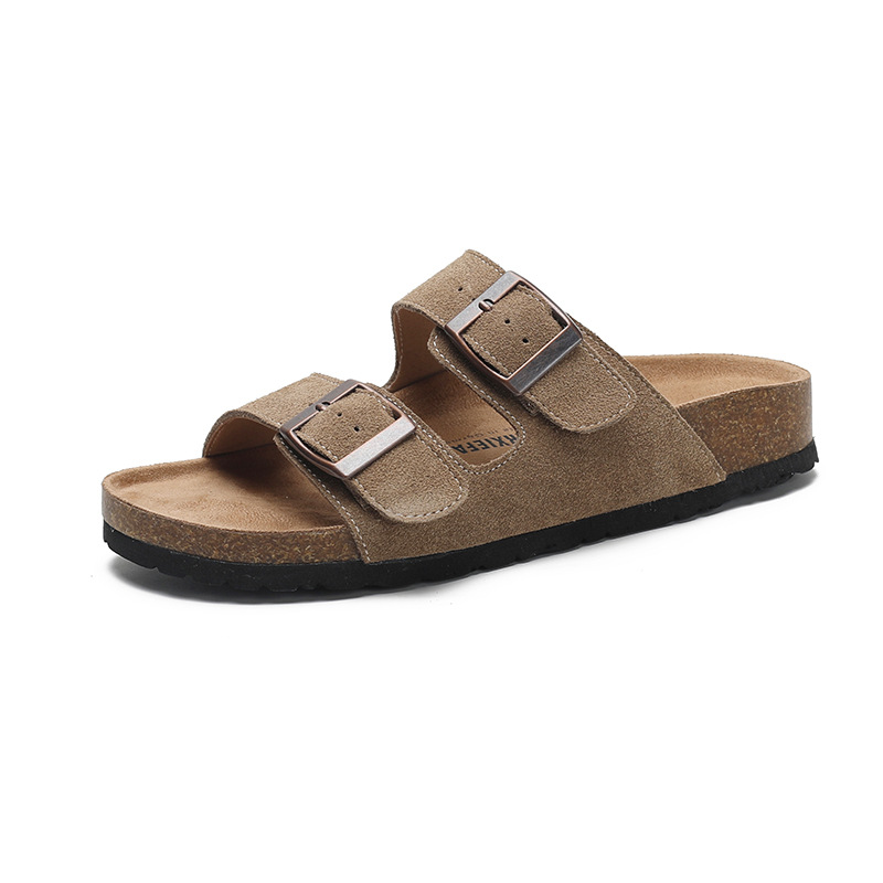 Vintage casual cowhide Boken slippers