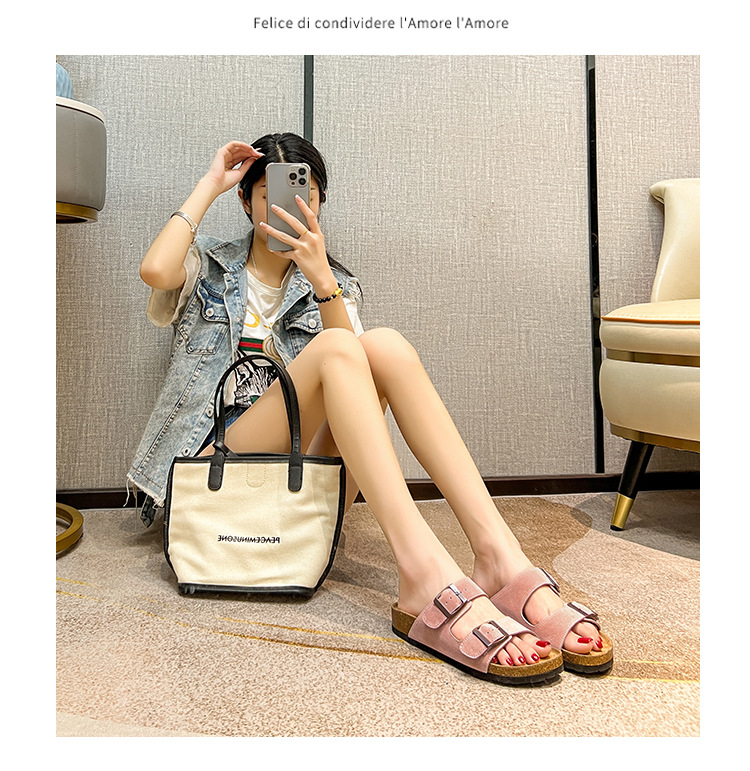 Vintage casual cowhide Boken slippers